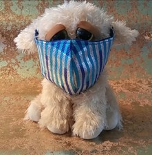 GIRL  S  METALLIC STRIPE  SILVER AND BLUE COTTON BLEND FACE MASK OSFM