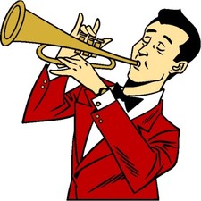 30 Custom Red Musical Trumpeter Personalized Address Labels