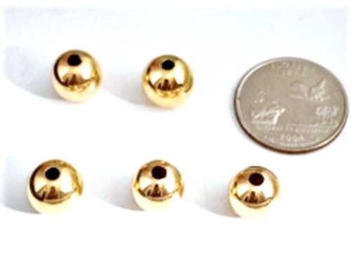 Vintage 14K Y Gold Smooth Round Add-A-Beads 10 mm Lot of 5