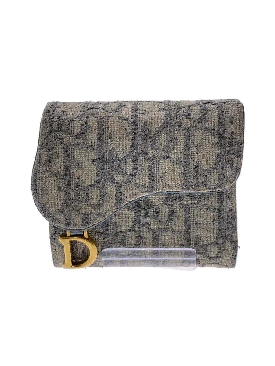 Christian Dior Portefeuille Triple Toile Motif GRIS pour Femme, Rayures & Taches
