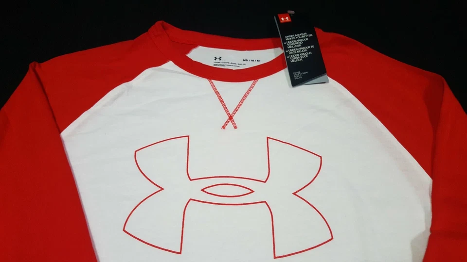 Camiseta Under Armour Tech para Hombres Heatgear Manga 3/4 Raglán Talla Mediana Roja Blanca Foto 4 de 4