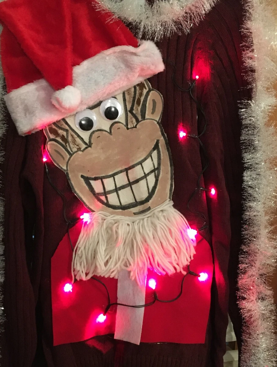 Ugly Christmas Sweater Tacky Gorilla Ape Monkey Santa Lights Men