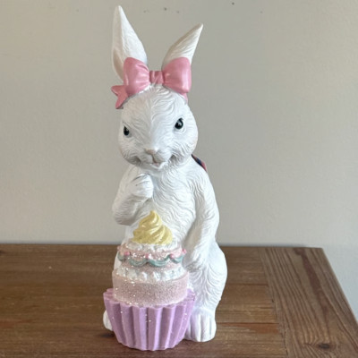 Easter Bunny with Pink Coquette Bow and Sugar Dusted Cupcake from Sweet Treats