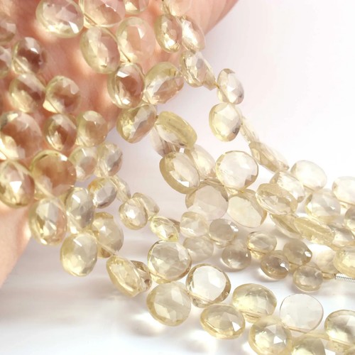 1 Strand Lemon Quartz Faceted Briolettes -Heart Shape Briolettes 8mm-9mm - Picture 5 of 7