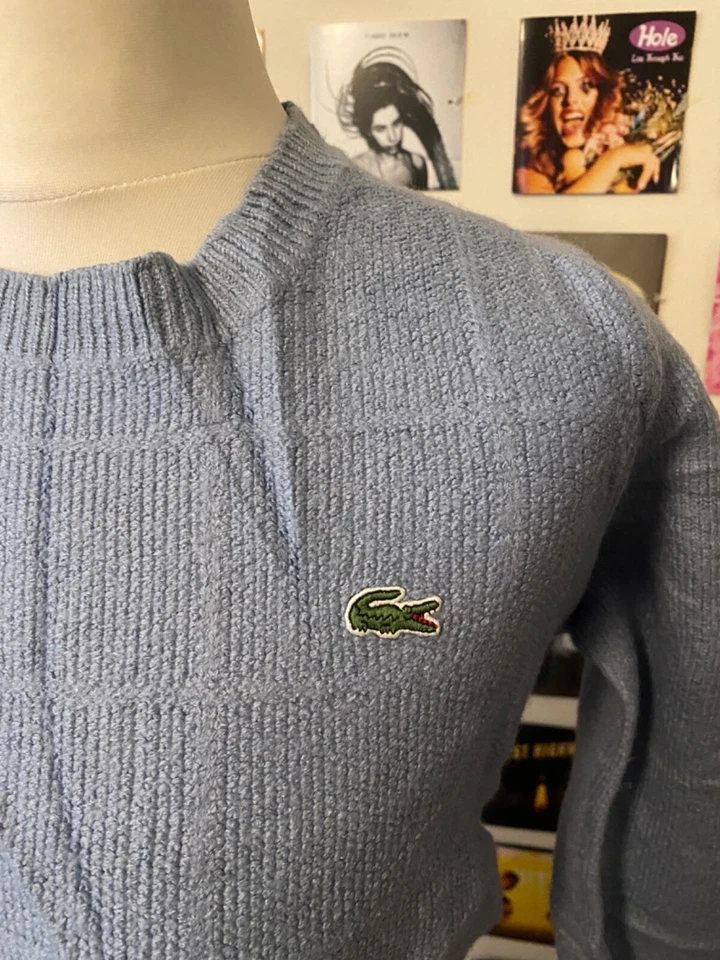 Jersey infantil Lacoste vintage años 80 90 azul claro cuadros mezcla lana Foto 2 de 4