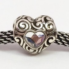 Brighton Swirly Love Bead, JC0212, Silver Finish, Clear Stones, New