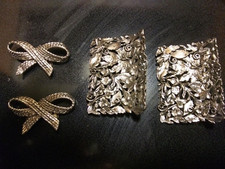 Lot of 2 Vintage MUSI Shoe Clips Rectangle Leaves and Rope Bows