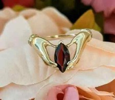 1.00Ct Marquise Cut Red Garnet Solitaire Engagement Ring 14K Yellow Gold Finish
