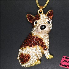Hot Cute Brown Bulldog Dog Puppy Crystal Pendant Fashion Women Chain Necklace