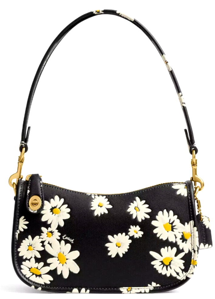 NEW COACH Swinger 20 Daisy Flower Shoulder Bag In BLACK