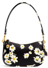 NEW COACH Swinger 20 Daisy Flower Shoulder Bag In BLACK MULTI Leather Brass