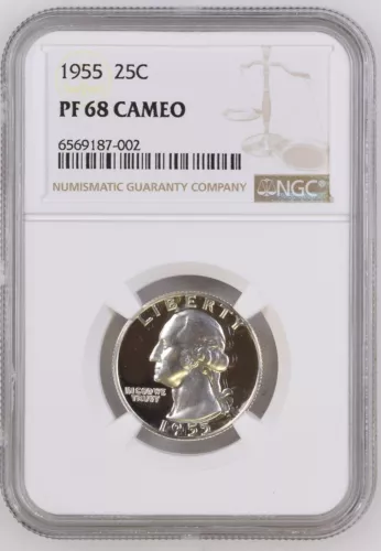 1955 Washington Quarter NGC PF68 Cameo Blast White Frosty PR68 Cameo