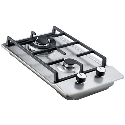 20'' Gas Cooktop 2 Burner Propane Stainless Steel Gas Stove NG/LPG Dual Fuel