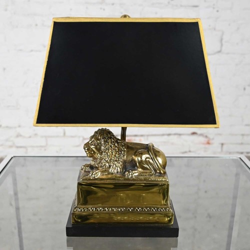 Late 20th Century Neoclassic Brass Lion Low Desk Lamp w/Rectangular Black Shade - Picture 14 of 14
