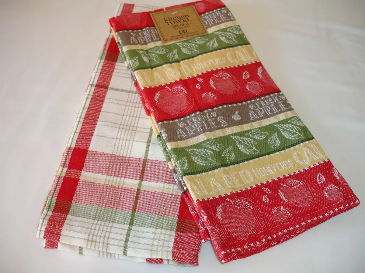 New! Apple Fruit Apples Plaid Dish Towels Tea Towels Woven Cotton