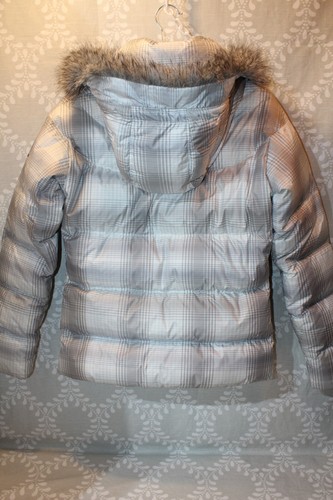 Abrigo chaqueta acolchada Columbia Down con capucha de piel sintética a cuadros gris/blanco para mujer pequeño - Imagen 2 de 15