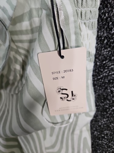 Sincerely Jules Medium M 100% Cotton Dress Green & Off White Striped NWT - Picture 4 of 7