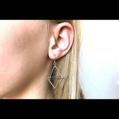 Geometric 3-D Earrings- Silver 