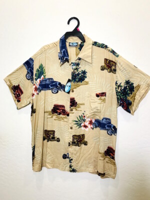 Blue Sky MENS Medium M Hot Rods Hawaiian Short Sleeve Button Shirt Hawaii NWT