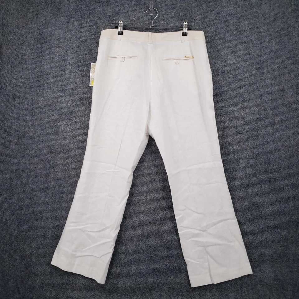 NEW Michael Kors Dress Pants Womens 10 White Linen Bootcut Flat Front Mid Rise - Image 2 of 4