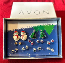 AVON Winter Wonderland 10 Pair Earring Gift Set Christmas Tree Snowman New 2014
