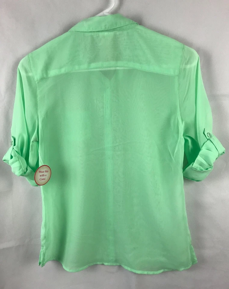 Camisa de vestir para niñas jóvenes descolorida gloria XL 14-16 verde mangas 3/4 gasa Foto 2 de 2