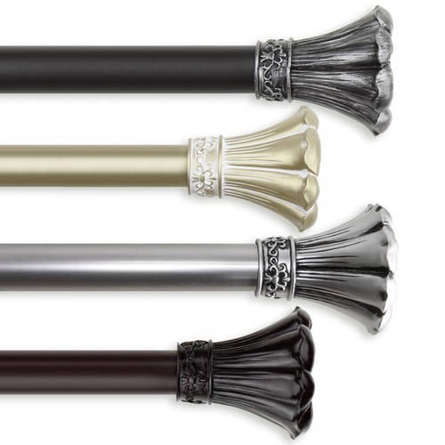 Double Curtain Rod Set W/ Finials & Mounting Hardware Elegant Design New - Picture 2 of 8