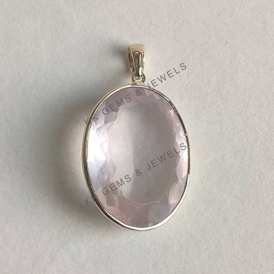 12.7 Ct Natural Rose Quartz Pendant 14K Gold Bezel January Birthstone Jewelry