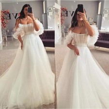 Elegant A Line Wedding Dresses Puffy Off Shoulder Country Bridal Gowns Train
