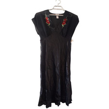 Delicates nwt vintage nightgown dress womens Medium black red roses satin sheer