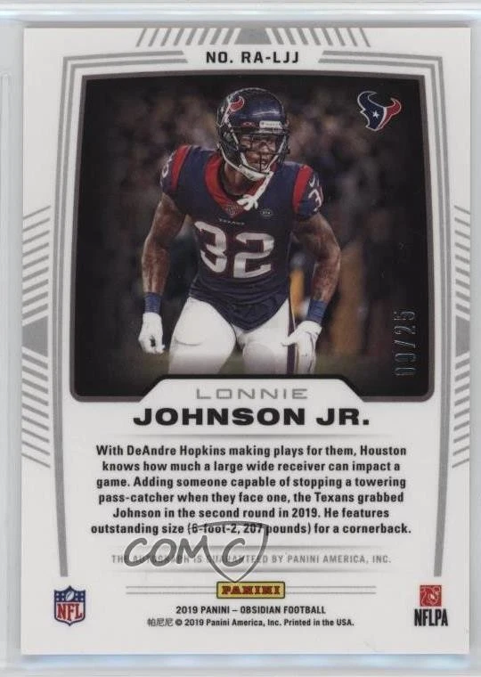 2019 Panini Obsidian Rookie Electric Etch Yellow /25 Lonnie Johnson Jr Auto RC - Image 2 of 2