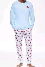 Holiday Lane Mens Size Medium Light Blue Santa Claus Family Pajama Sleepwear