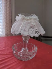 Vintage Glass Footed  Bowl With A Lace Lamp Shade Attachment Rare Find.