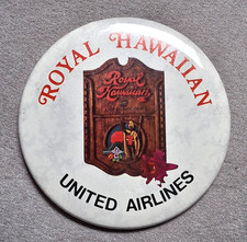Vintage United Airlines Royal Hawaiian White Round Pinback Button Badge