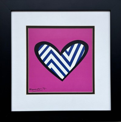 Romero Britto ''Zig Zag Love'' Custom FRAMED ART PRINT Striped Chevron Heart NEW