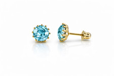 14k Solid Yellow Gold 6mm Round Birthstone Screw Back Earrings for Women