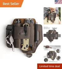 Leather Multitool Sheath: Stylish EDC Belt Organizer with 5 Compartments