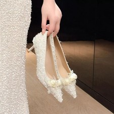 Decolte Sposa Pizzo E Perle Tacco 6 cm Eleganti Bianco Avorio Tweed CF66184