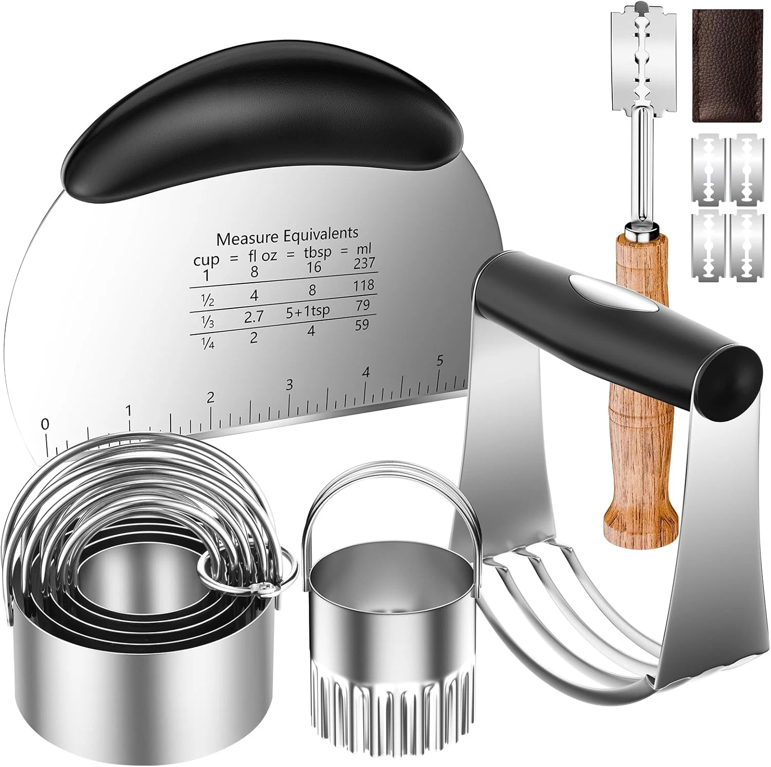 Set de 5 utensilios reposteria cortador de masa galletas y pan acero inoxidable