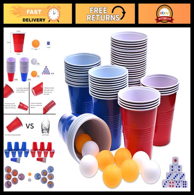 60 Pack 16 Oz Reusable Plastic Party Cups in Red & Blue + 10 Ping Pong Balls - C