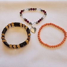 Three Beaded Bracelets With Elastic Bands