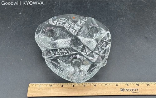 Blenko Art Glass Candle Holder Clear Textured w/ Original Sticker