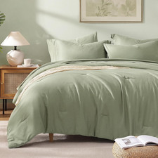 King Size Comforter Set - 7 Pieces King Bedding Set Sage Green Bed in a Bag  He