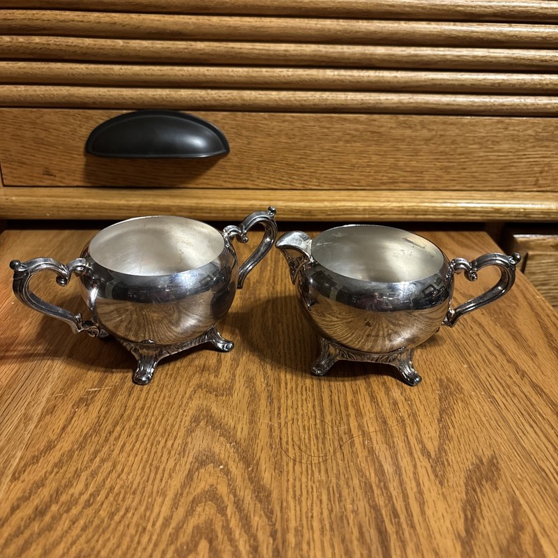 Vintage Silver Plated Creamer, And Sugar Bowl Set With Handles
