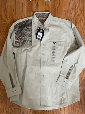 Mossy Oak Mens Button Down Shooter Shirt Size L Khaki Hunting 4320SA