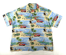 Vintage Walt Disney World Hawaiian Camp Aloha Shirt Classic Car Beach Men's XL