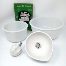 VTG Lot Dormeyer Power Chef Stand Mixer Milk Glass Mixing Bowls Booklet Juicer