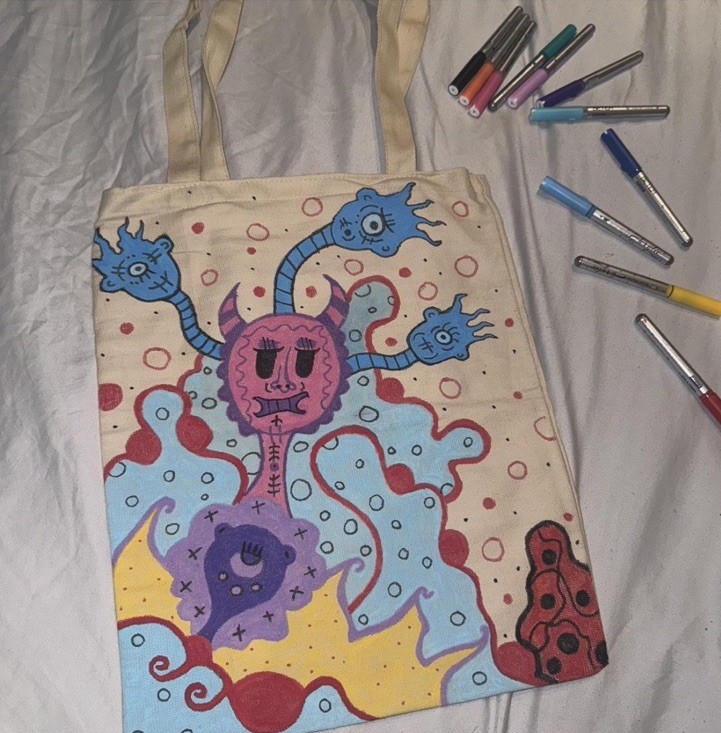 Unique hand-painted tote bag - artistic and one-of-a-kind