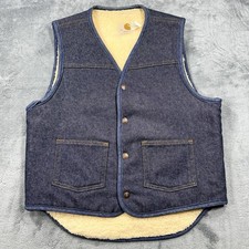 Vintage Carhartt Vest Mens Medium Blue 8SV Denim Sherpa Snap Button Made In USA
