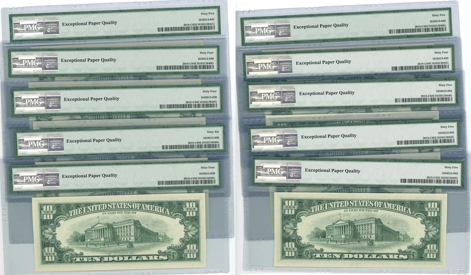 Fr. 2018-C $10 1969 Federal Reserve Note 10 Consecutive 64-66EPQ PMG DC-2668 - Image 2 of 3